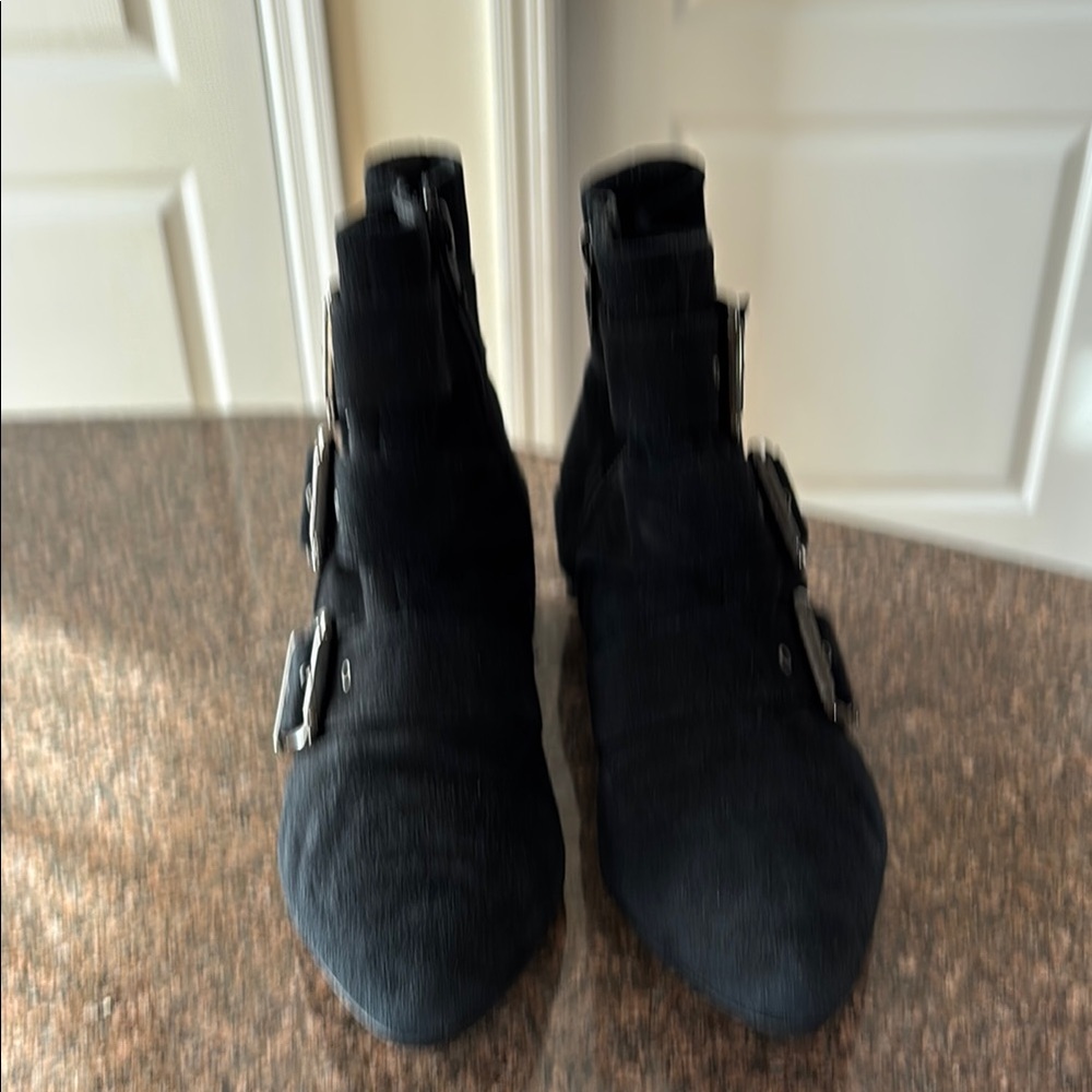 FABIO BUSCONI LADIES BLACK SUEDE SILVER BUCKLE BOOTIES-8 - Picture 2 of 12